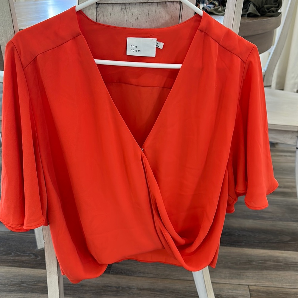 Red Wrap Blouse, Button Front Closure, Small 100% Polyester